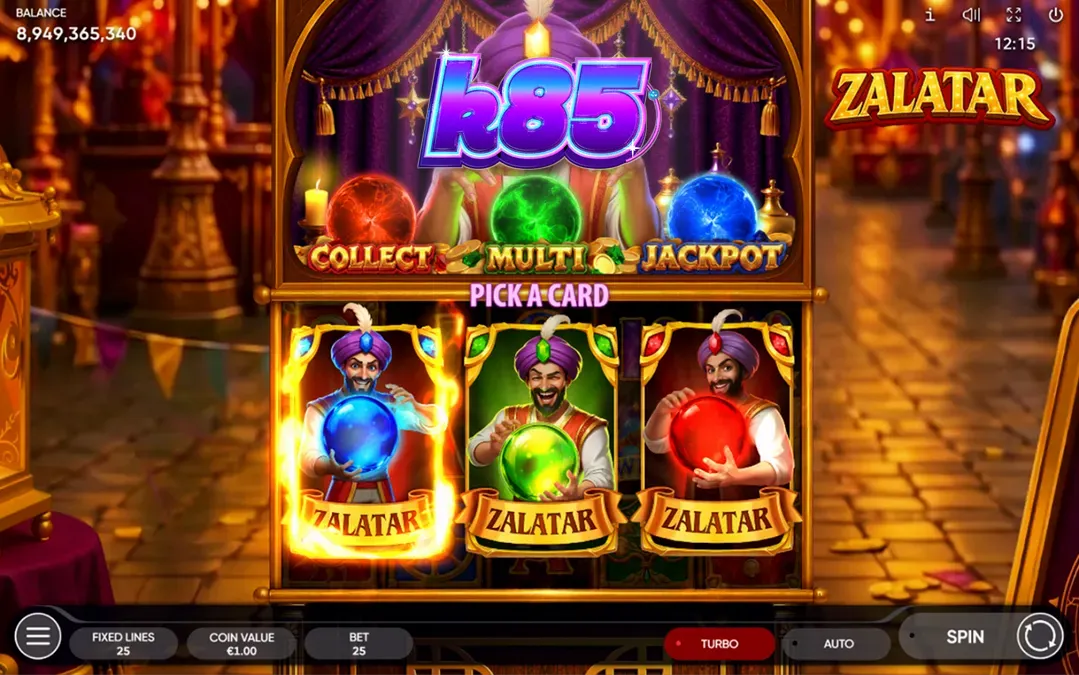 Interface mística do slot Zalatar com elementos de adivinhação